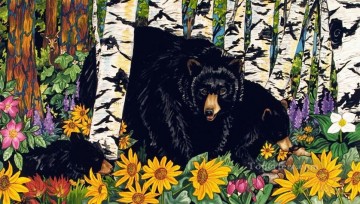 Oso Painting - Camas Creek Bears detrás de abedul